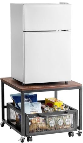 VEVOR Mini Refrigerador con Soporte de Almacenamiento, con Carrito de Almacenamiento Móvil y Ruedas Giratorias, para Cafetería, Robusto, para Dormitorio en Casa, Marrón Oscuro, 500 x 500 x 430 mm