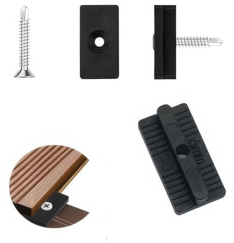 Lot de 100 clips de terrasse composites avec vis en acier inoxydable – Accessoires de fixation cachés pour terrasse en composite (matériau PP, 6 mm)
