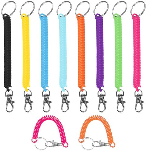 10Pcs Anti-Lost Stretchy Spiral Keyrings with Retractable Carabiner – Extendable 39in Coil Spring Keychains, Durable EVA Plastic Key Holders for Keys, Wallet, Phone (Vivid Colors, Theftproof Design)