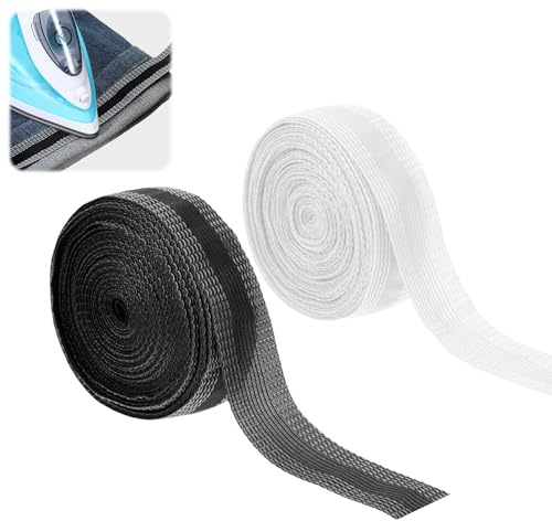 2 Stücke 10m Hose Kürzen Ohne Nähen Saumband zum Aufbügeln ​Saumband Selbstklebend Gardinenband Zum Aufbügeln Bügelband Hose Kürzen für Hosen Kleidung Stoffe Gardinen Vorhänge (Schwarz und Weiß )