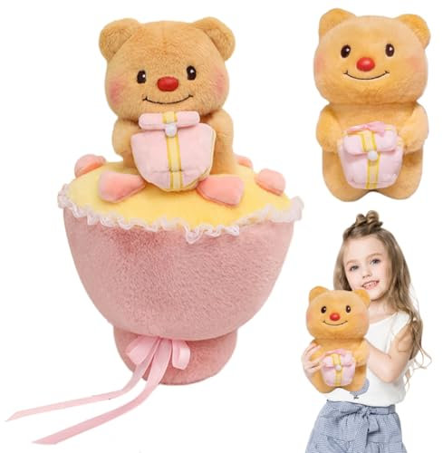 Ours en peluche, bouquet, 40 cm, avec bouquet de fleurs, pour décoration de chambre, cadeau pour maman, fille, anniversaire, Saint-Valentin