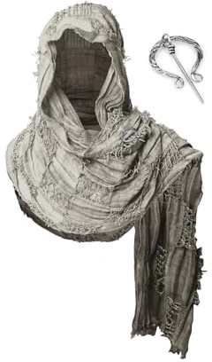 FSUJWOA Mittelalter Schal Wrap Umhang, Schultertuch Langes Tuch mit Brosche, Renaissance Hooded Shaw, Schamanen Kapuze