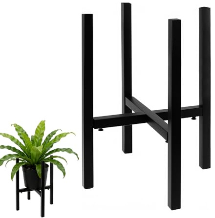 FAAING Schwarz Blumenständer Metall Verstellbar, 36cm Hoch Pflanzenständer aus Eisen, Blumenhocker Verstellbar Blumentopfständer für Blumentopf Durchmesser von 24 bis 35 cm