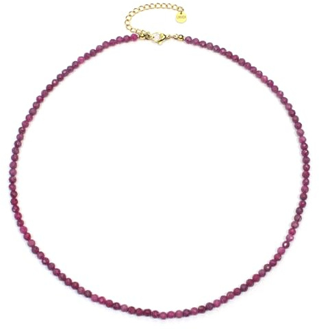 LAKADA Rubin Edelsteinkette mit facettierten 4mm Perlen - echte Natursteine - Länge verstellbar - Heilstein Schutzstein Edelstein Collier Glücksbringer Talisman Geschenk (Rubin, 40, G)