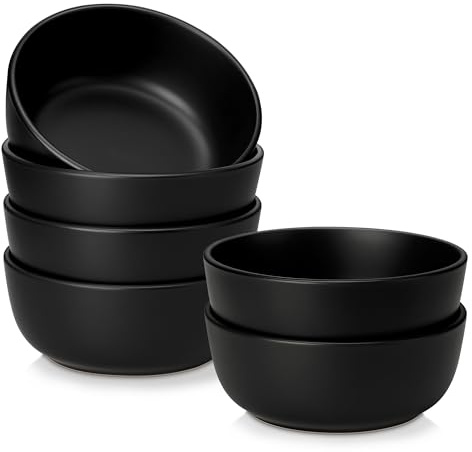vancasso Müslischalen 6 Personen, Suppenschalen Steingut, PLAYA 6-teiliges Schüsselset, Salatschüssel, Pastaschalen, Schalen Set Schwarz
