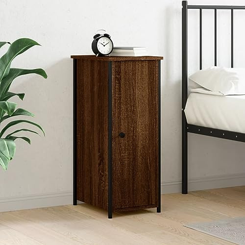 HETFTJN Nachttisch Schmal 32x42x80 cm Braun Eichen-Optik Holzwerkstoff & Eisen, Industrie-Design mit 2 Fächern, verstellbare Beine, robuster Beistelltisch für Schlafzimmer Wohnzimmer Flur