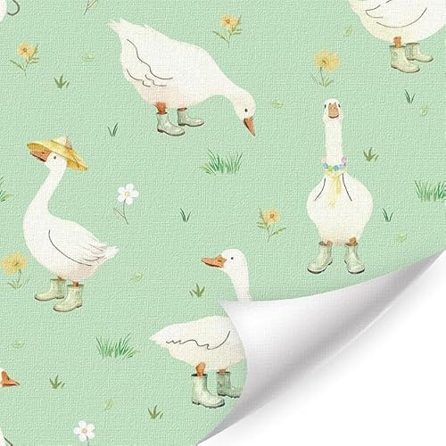 ANHUIB Cute Geese Wallpaper Funny Farm Animal Contact Paper Boho White Goose Flower Self Adhesive Paper(44x300cm) Animal Wallpaper for Kids Room Cartoon Goose Wall Sticker for Nursery Kitchen Bathroom