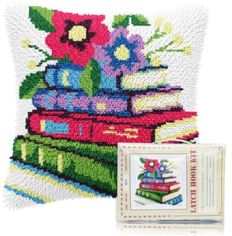 FREEBLOSS Knüpfkissen Sets Bücher Und Kissenbezüge Mit Blumenmuster Knüpfkissen Sets Für Anfänger Und Erwachsene DIY Kissenbezüge Für Handgefertigte Kissendekorationen Sofa 17x17