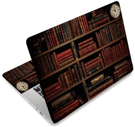 CRAFTYMELODY Laptop Skin Sticker Decal PVC Vinyl Quote Sticker Notebook PC Protector Waterproof Scratch Resistant Laptop Skin for 12.1 13 13.3 13.6 14 15 15.3 16 Inch Vintage Bookshelf