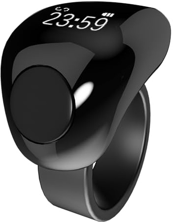 MENDUNER Tasbih Zikr Smart Ring, Verstellbarer Digitaler Gebetszähler Erinnerungsring mit OLED Bildschirm, Bluetooth 5.1, 20 Tage, Vibrationserinnerungen, APP (Black)