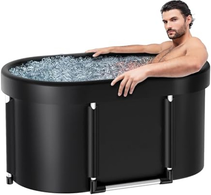 aichilra Portable Ice Bath Tub Foldable Oval Cold Plunge Tub with Aluminum Alloy Frame Cushion Drain Pipe for Athletes Recovery Hot/Cold Soak Home Gym Outdoor Use