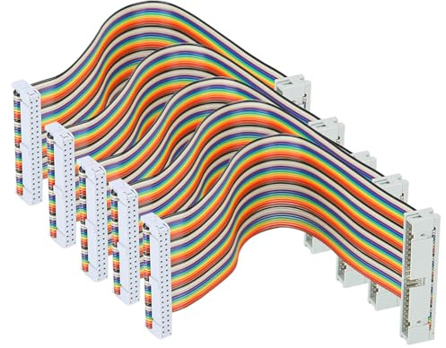 Mimdixy 5PCS GPIO Ribbon Cable, Male to Female 40pin Flat Wire Multicolored 20cm Male to Female Breadboard Jumper Wires Ribbon Cables Kit for Connection Computer