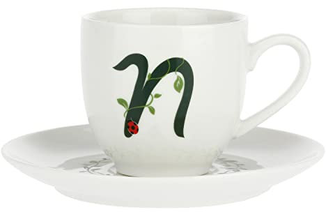La Porcellana Bianca - Solotua Tazza da caffè con piattino Lettera 'N' 85 Gram. in Confezione Regalo