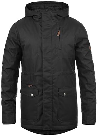 !Solid SDBello Herren Winterparka Parka Winterjacke mit Fellkapuze und Teddy-Futter Regular Fit, Farbe: Black (9000), Größe: L