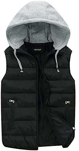 YOUTHUP Homme Veste sans Manches Doudoune Matelassé Couleur Légère Gilet à Capuche Manteaux épais en Hiver, Noir, M