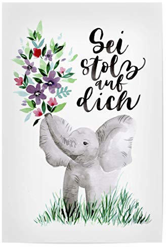 artboxONE Poster 30x20 cm Typografie Elefant mit Blumen - Bild Lettering brushlettering Elefant