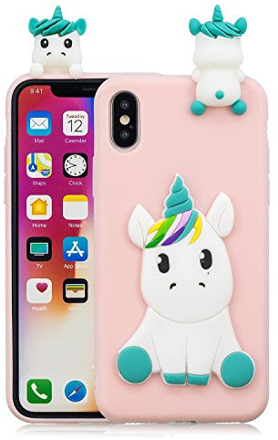 HopMore Kawaii Einhorn Handy Hülle für iPhone X/iPhone XS - Silikon 3D Tier Muster Bumper Design Ultra Dünn Slim Schutzhülle Case Cover - Rosa Einhorn