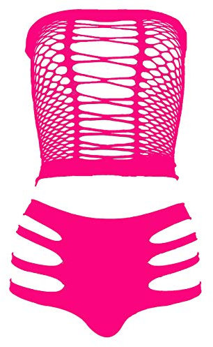 LEMON GIRL Lingerie da donna a rete babydoll body mini abito set taglia unica, Rosa, taglia unica