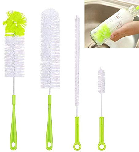 Vascinate 4-Piece Flexible Bottle Brush Multi-Purpose Cleaning Brush Set, Green Versatile Extra Long Brush | Cleaning inside Bottles & Straws | Durable & Non-Scratch Bristles