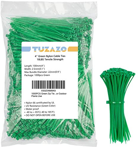 1000 Pieces 4 Inch Green Zip Ties for Plants, Plastic Strong Heavy Duty Nylon Self - Locking Lightweight Cable Ties 18 Lbs UV Resistant Zip Ties, Perfect for Indoor Outdoor Plants Use