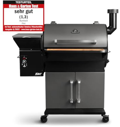 BURNHARD Pelletsmoker FLINT, Räucherofen 70°C - 230°C, Pelletgrill inkl. Edelstahlroste, Holzschneidebrett, 2 Temperaturfühler und Abdeckhaube