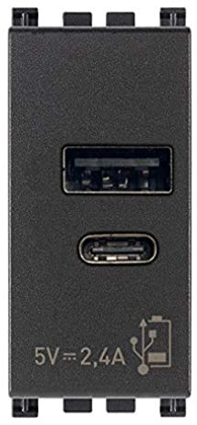 Vimar 19292.AC Arké Presa USB 5 V 2,4 A, 1 uscita USB tipo A e 1 tipo C, erogano complessivamente 2,4 A per caricare contemporaneamente due dispositivi