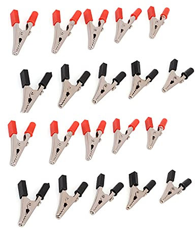 10 pares de pinzas de cocodrilo aisladas, conectores de batería eléctrica, surtido de pinzas eléctricas de 10 A, abrazaderas de cocodrilo de Metal de prueba eléctrica