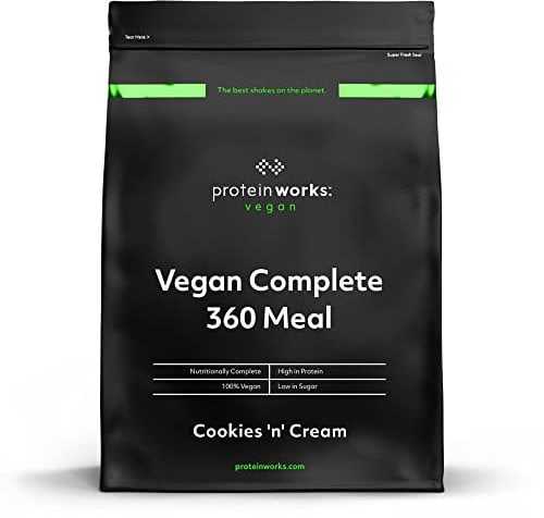 Protein Works - Vegan Complete 360 Meal Shake, 100% Vegan Meal Replacement Powder, Complete Meal, Plant Based Meal Shake, 10 Meals, Cookies 'n' Cream, 1kg