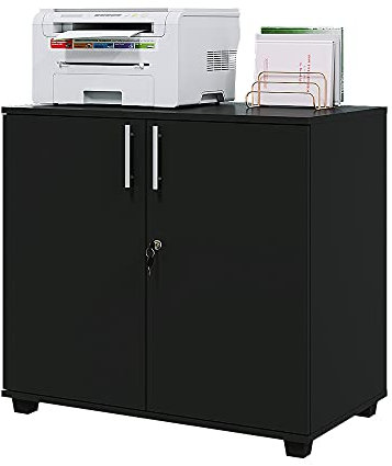 Panana 2 Door Wood File Cabinet With Lock, Office Storage Cupboard Lateral Filing Cabinet Organizer For Home Office (Black)