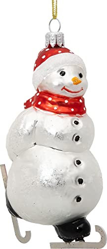 SIKORA BS749 Schneemann auf Schlittschuhen Christbaumschmuck Glas Figur Weihnachtsbaum Anhänger - Premium Line