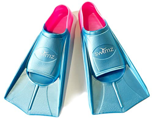 Swimz Short Blade Silicone Training Fins - Blue/ Pink (UK 4-5 (Euro 37/38))