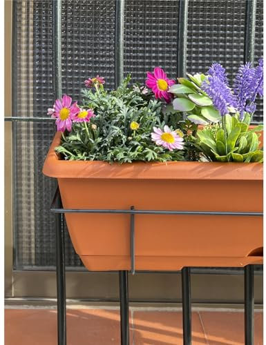 Jardin202 - Jardinera de balcón con Plato y Soporte metálico Incorporado | Macetero de plástico para Colgar | 60 cm (Teja)