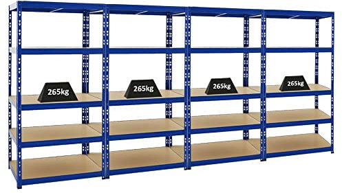 PROREGAL Spar Deal | 4er Set Schwerlastregal Tiger Blau | HxBxT 180x90x60 cm | Fachlast 265kg Kellerregal Lagerregal Metallregal
