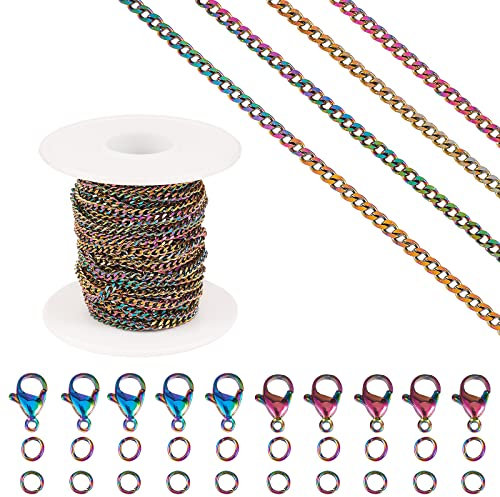COGCHARGER 5 m Edelstahl-Kabelketten, Regenbogenfarben, Kette, Schmuck-Set, Herstellung von Halsketten, Armbändern, Ohrringen, Basteln