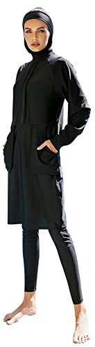 Burkini Damen Muslim Muslimische Badeanzug Frauen Langarm UV Schutzkleidung Badeshirt Lang Tops+Schwimmhose+Badekappe Hijab 3tlg Islamisch Schwimmanzug Jilbab Ganzkörper Modest Bademode 11#Schwarz L