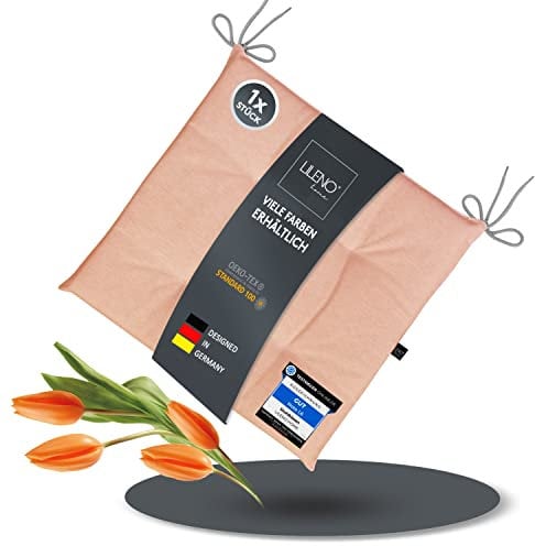 LILENO HOME 1er Set Stuhlkissen Rosé (40x40x4,5 cm) - Sitzkissen für Gartenstuhl, Küche oder Esszimmerstuhl - UV-beständige Indoor u. Outdoor Stuhlauflage als Stuhl Kissen (Laura FUM)