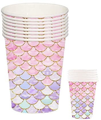 16pcs Magical Mermaid Party Paper Cups for Kids Girls Birthday, Baby Shower - Themed Party Supplies Pack Bundle With Dinner Dessert Cups