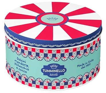 Lata Cariddi con Galletas surtidas: Ricci de Almendras, Ricci con Pistacho y Pralinas de Coco 120 gr