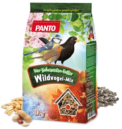 PANTO Vier-Jahreszeiten-Futter 5x1 kg – Wildvogelfutter, Streufutter | Vogelfutter mit Sonnenblumenkernen, Erdnüssen & Getreideflocken – energiereich für Futterhäuschen & Futterplatz