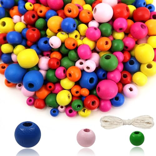 TOAOB 1050 Stück Natürliche Runde Bunte Holzperlen set 6 bis 10mm Gemischte Größe Runde Holzperle Basteln mit Loch für DIY Schmuck Herstellung