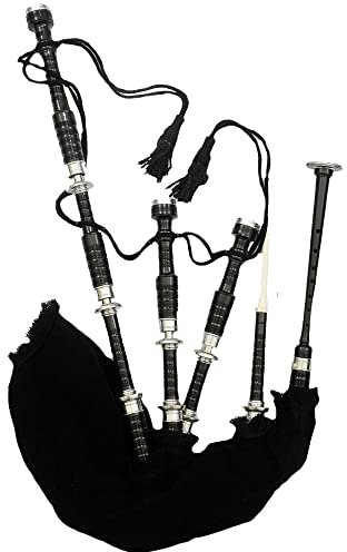 Gaita de tamaño completo para principiantes y adultos con hermoso acabado negro, canto de práctica con accesorios, tubo de bolsa para adultos (terciopelo negro)