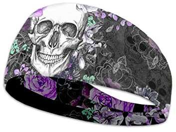 Kuiaobaty Schädel Blumen Stirnbänder Herren Gothic Totenkopf Blumen Kopftuch Schweißband für Sport, Fitness, Workout, Laufen, Radfahren und Yoga