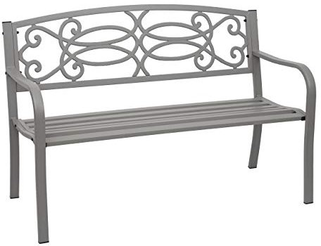 Mendler Gartenbank HWC-F44AM, Bank Parkbank Sitzbank, 2-Sitzer pulverbeschichteter Stahl - grau