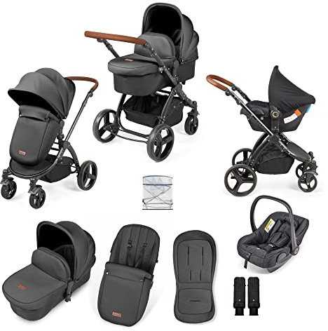 Stomp Urban 3in1 Travel System with Astral Car Seat (Charcoal Grey) | Birth to 22kgs (Approx. 4 Years), Lightweight City Pram with UPF 50+ Hood and Rain Cover