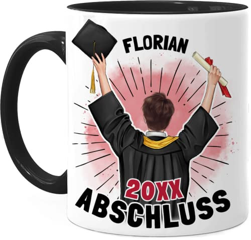 Tassenliebling® Abitur Bachelor Master Tasse personalisiert Schwarz - Beidseitiger Druck - Abschluss Geschenk Abi - Geschenk für den besten Absolventen - Bestandene Prüfung Geschenk zum Schulabschluss