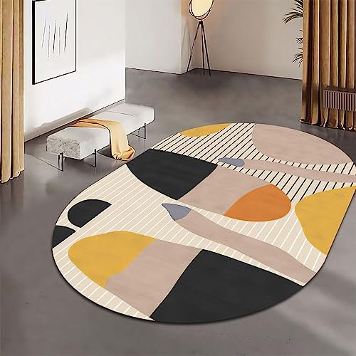 SRTJURFG Moderner ovaler Teppich Wohnzimmer große Teppiche Innenbereich rutschfeste Teppich Bodenmatte Geometrisch Schwarz Pudergelb, 200 x 300 cm