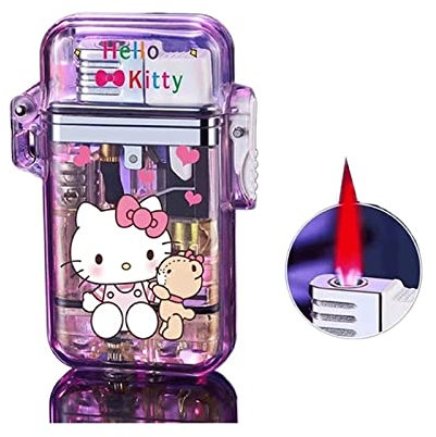 WOMELF Clear LED Lighter - Windproof & Waterproof Refillable Lighter - Hello Kitty Design - Perfect for Birthday & Valentine's Day Gifts