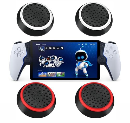 KNOXS 4 Stück Joystick Kappen für Sony PlayStation Portal, Joystick Caps Silikon Anti-Rutsche Schutzhülle Sony PlayStation Portal Thumbsticks Grips Caps (Weiß und rot Zwei)