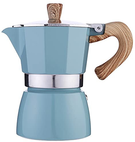 OQHAIR Moka Stovetop Espresso Maker Aluminium Stovetop Moka Pot Coffee Maker Aluminum for Ground Coffee Americano Latte Mocha Cappuccino Macchiato Blue 150ml
