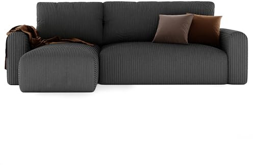 GREKPOL Ecksofa Jobo Stoff Couch Sofa mit Schlaffunktion und Bettkasten Schlafsofa Polsterecke Couchgarnitur Ecke Bettcouch Wellenfeder - Universal (Poso 135 Schwarz)